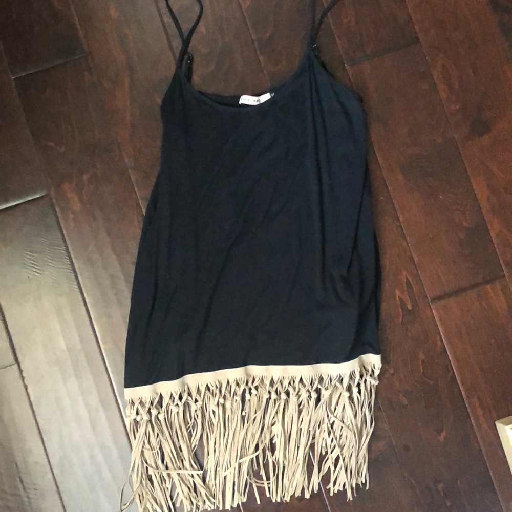 Black camisole with tan fringe